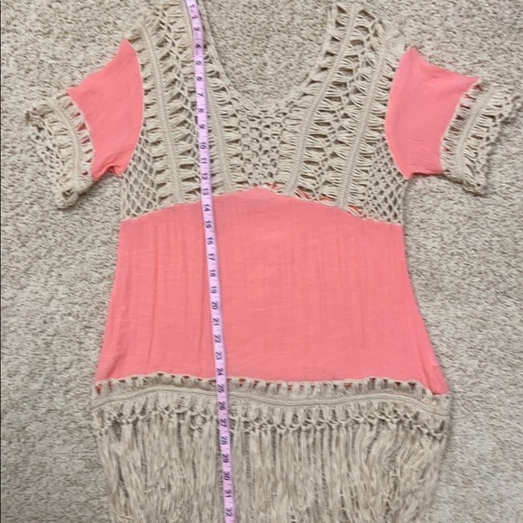 Kori Peach Bohemian Crochet Lace Fringe Top Swim Coverup Dress Gauzy Sz S - Picture 5 of 11